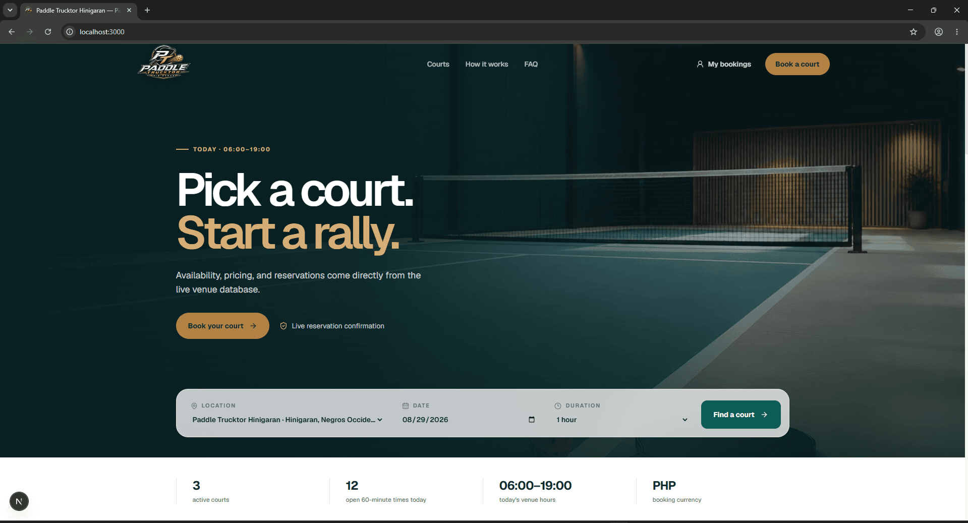 Paddle Trucktor pickleball court booking homepage