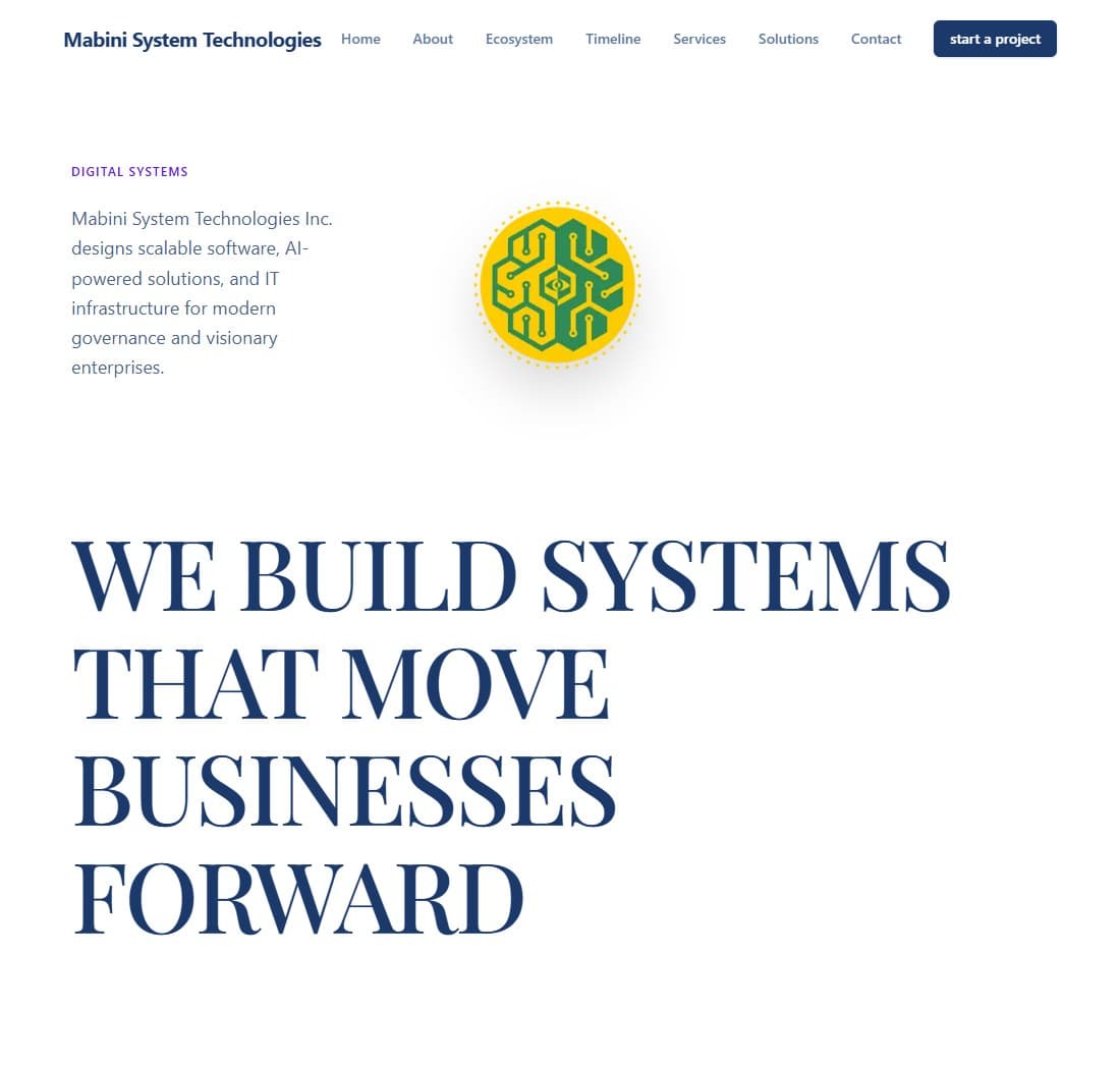 Mabini Systems live website homepage